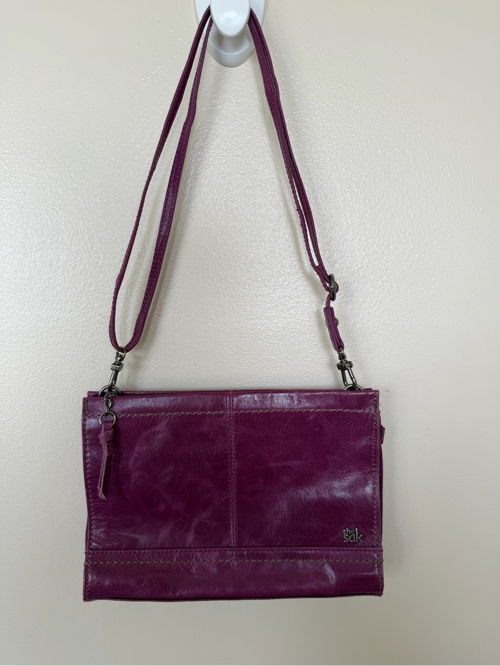 THE SAK Purple Berry Leather Crossbody Envelope Purse Bag - Picture 2 of 11